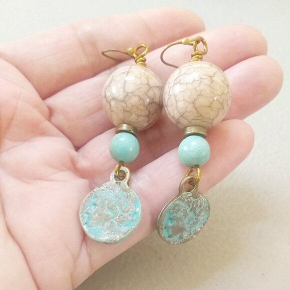 Bodacious Boho & Chunky - Lightweight Verdigris Patina Coin Dangle Earrings! - Picture 3 of 6